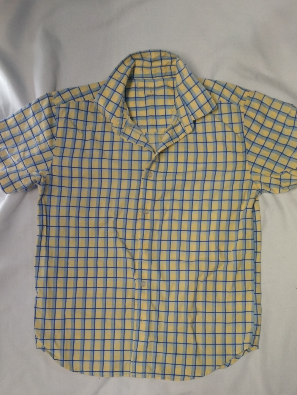 Faded Glory Yellow and Blue Check Short-Sleeve Button-Front Shirt